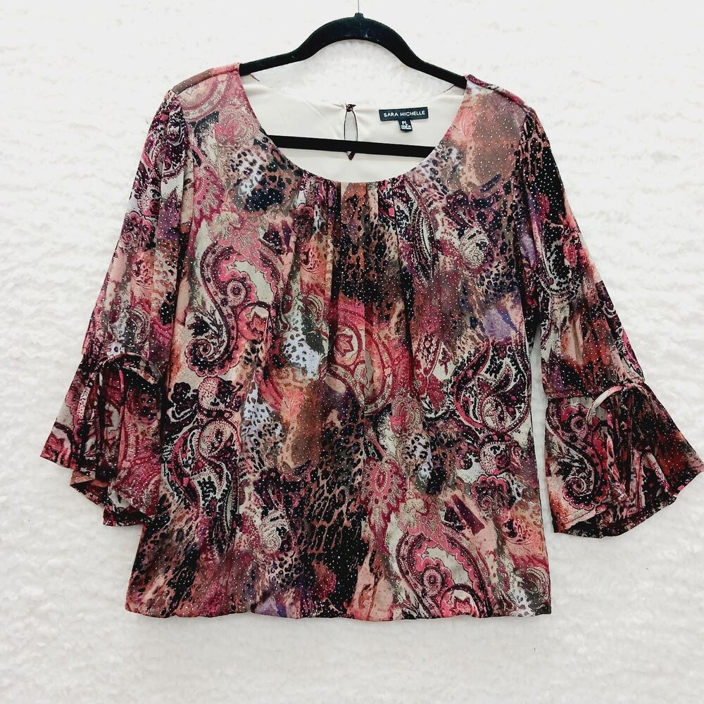 Blouse Tunic Paisley Boho Whimsycore Rhinestone Festival Y2K Romantic Size PL